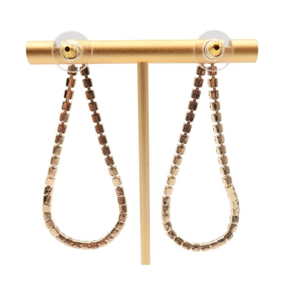 Gold Tone & Rhinestone Tear Drop Loop Pierced Earrings Unsigned 2.5" - Picture 4 of 4